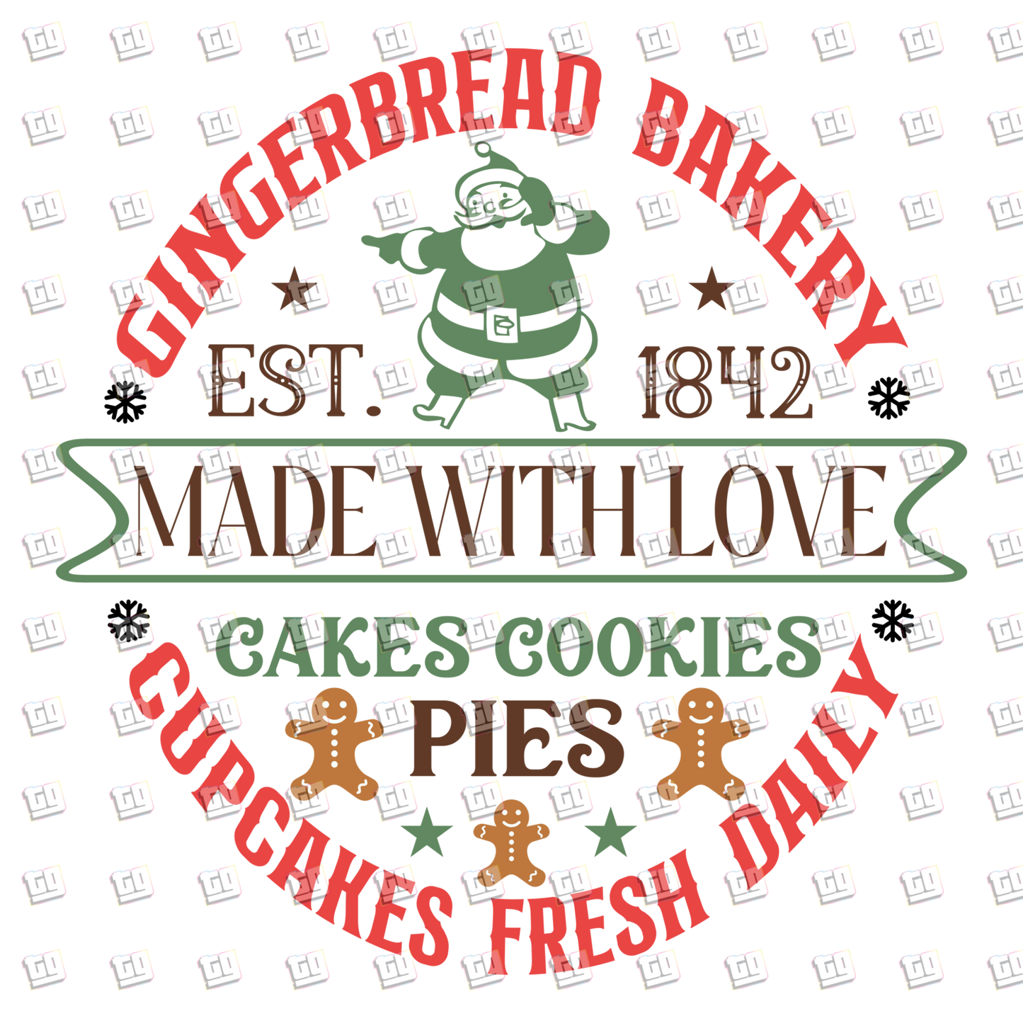 Gingerbread Bakery (Cookies, Pies, Cupcakes)- Holidays - DTF Transfer